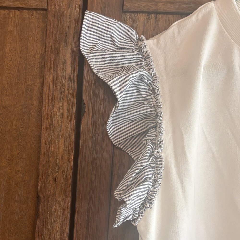 JODIFL White Top with Striped Ruffle Sleeves - Picture 4 of 5